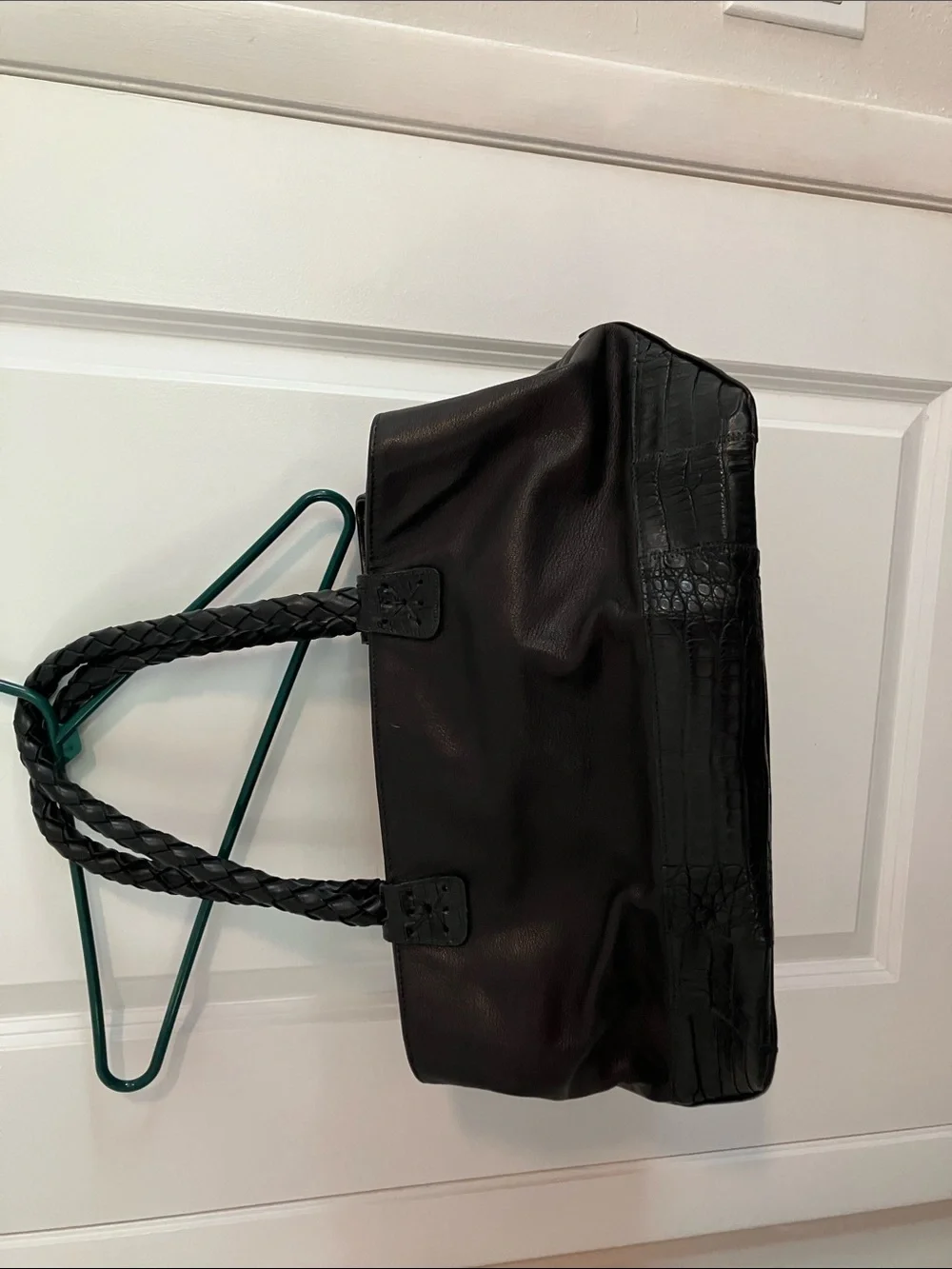 Carlos Falchi Black Leather Shoulder Bag with Braided Handles